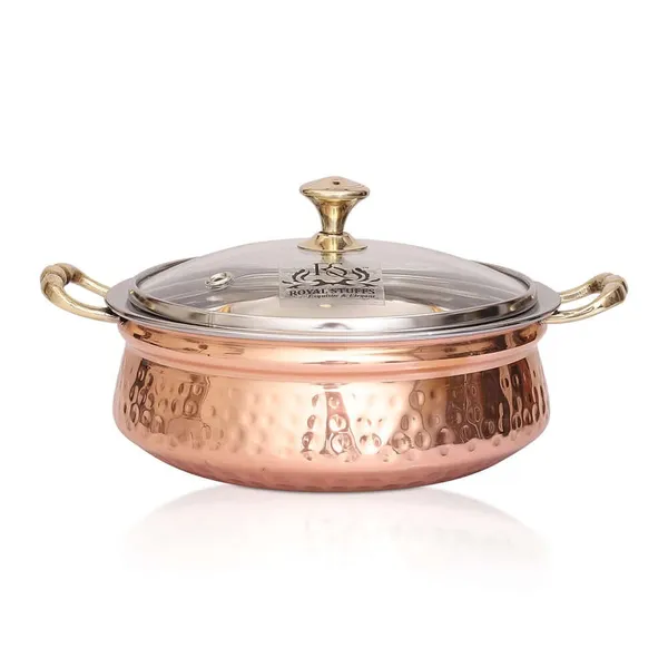 780_Ml_Steel_Copper_Hammered_Design_Handi/Bowl/Casserole_With_Toughened_Glass_Lid
