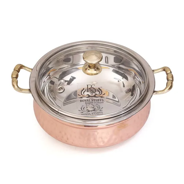 780_Ml_Steel_Copper_Hammered_Design_Handi/Bowl/Casserole_With_Toughened_Glass_Lid