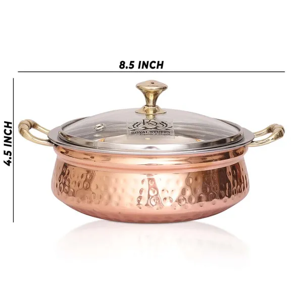 780_Ml_Steel_Copper_Hammered_Design_Handi/Bowl/Casserole_With_Toughened_Glass_Lid