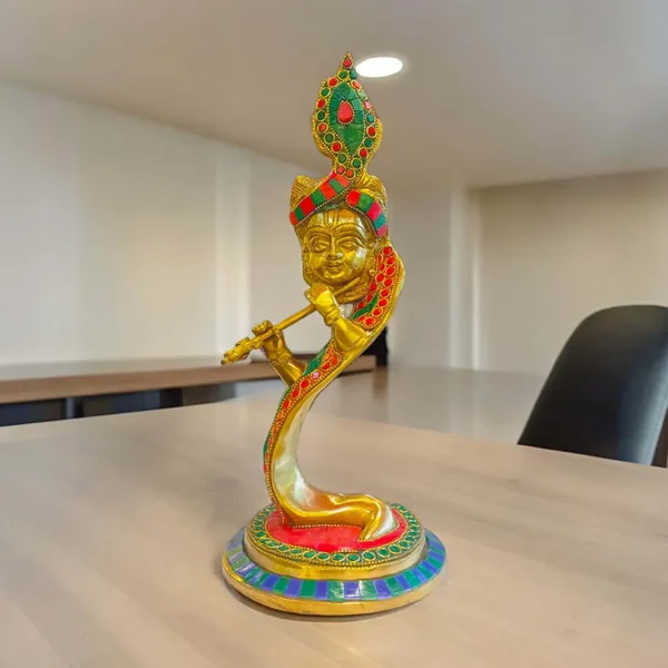 Brass_Antique_Finish_With_Melamine_Stone_Work_Hawaã¯_Krishna_Ji_Murlidhar_13_Inch_Height_2.7_Kg_Weight