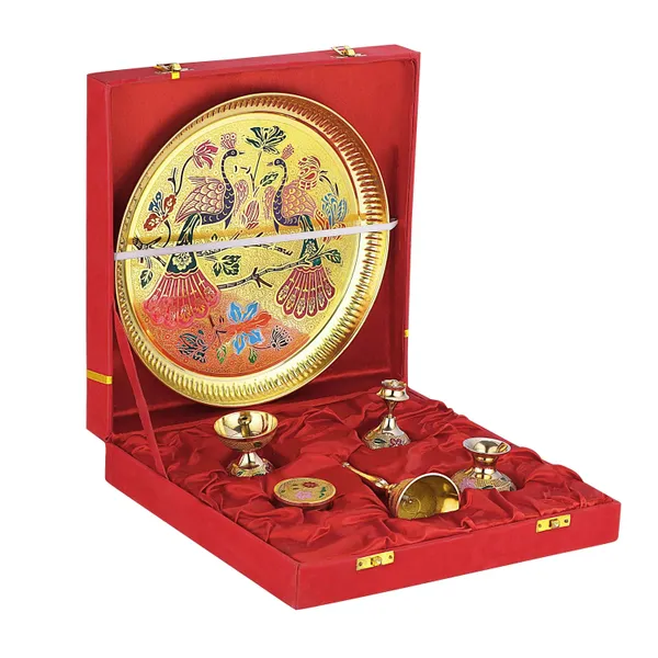 Brass_Peacock_Pooja_Thali_Set_With_Velvet_Box