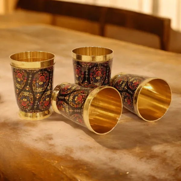 Colorful_Enamel_Finish_Brass_Glass_Set_Set_Of_4