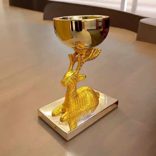 Deer_Decorative_Bowl_Showpiece_Figurine_(Golden_Silver)_8.5_Inch
