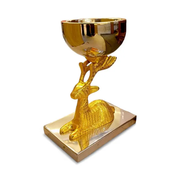 Deer_Decorative_Bowl_Showpiece_Figurine_(Golden_Silver)_8.5_Inch