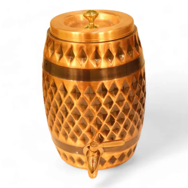 DholakShaped_Diamond_Pattern_Antique_Copper_Water_Dispenser