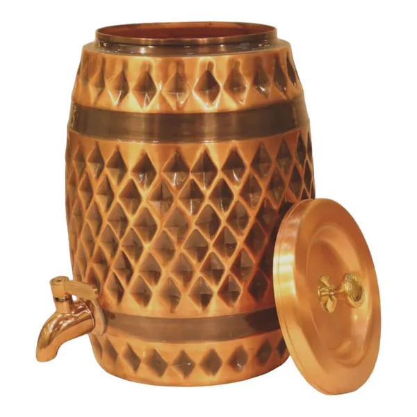 DholakShaped_Diamond_Pattern_Antique_Copper_Water_Dispenser