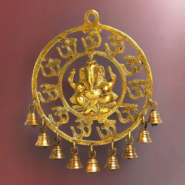 Decorative_Pure_Brass_Om_Ganesha_Wall_Hanging_With_Bells
