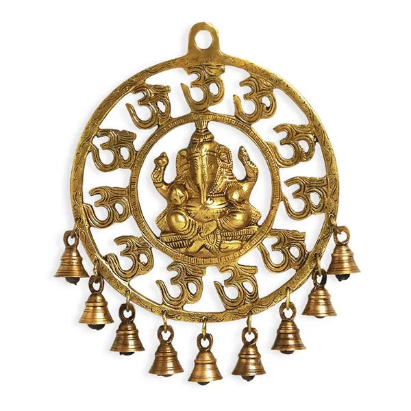 Decorative_Pure_Brass_Om_Ganesha_Wall_Hanging_With_Bells