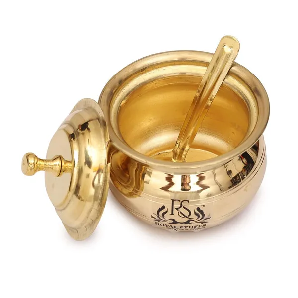 Golden_Antique_Brass_Ghee_&_Oil_Pot/Pickle_Pot_Multipurpose_Container_250_Ml_With_Lid_And_Spoon