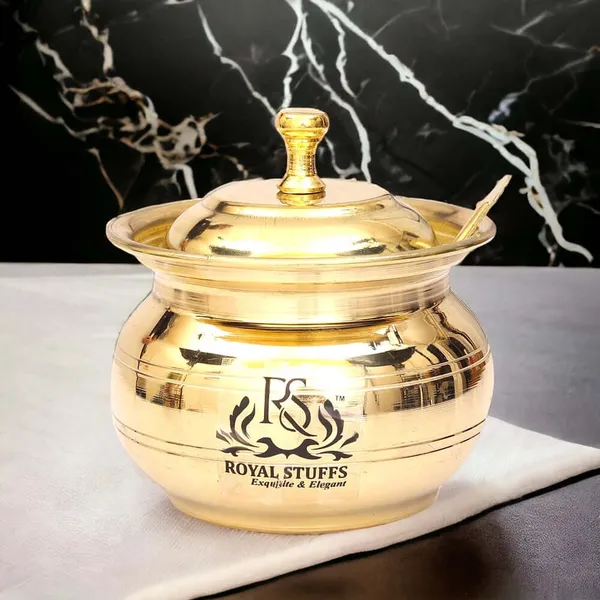 Golden_Antique_Brass_Ghee_&_Oil_Pot/Pickle_Pot_Multipurpose_Container_250_Ml_With_Lid_And_Spoon