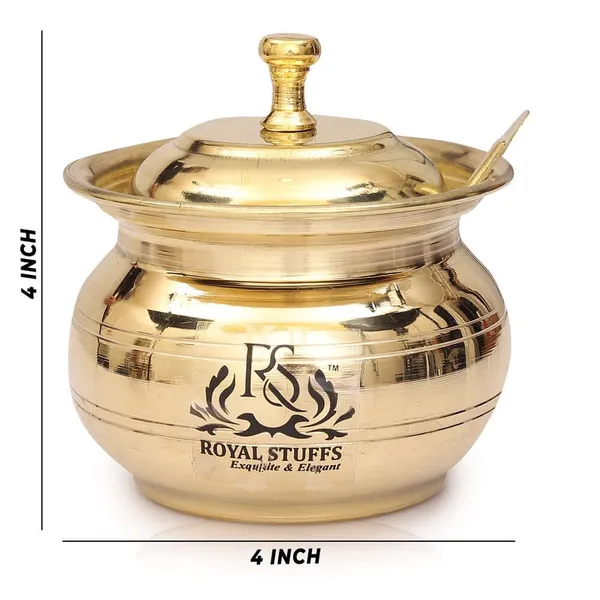 Golden_Antique_Brass_Ghee_&_Oil_Pot/Pickle_Pot_Multipurpose_Container_250_Ml_With_Lid_And_Spoon