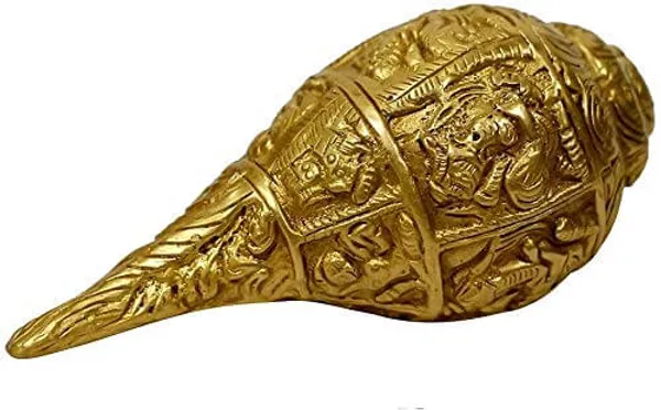 Heavy_Metal_Brass_Ganesha_On_Shankh_(Golden_1_Kg)