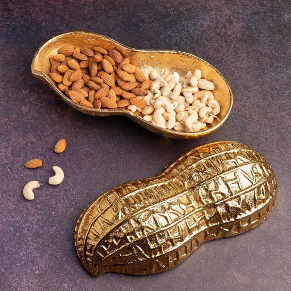 Metal_Crafted_Peanut/Mumfali_Design_Serving_Bowl_In_Golden_Color