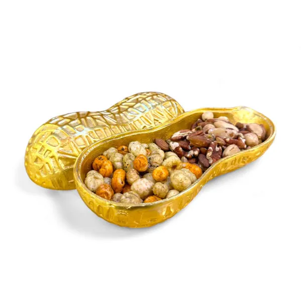 Metal_Crafted_Peanut/Mumfali_Design_Serving_Bowl_In_Golden_Color