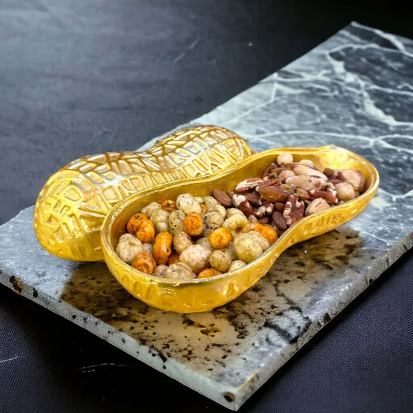Metal_Crafted_Peanut/Mumfali_Design_Serving_Bowl_In_Golden_Color