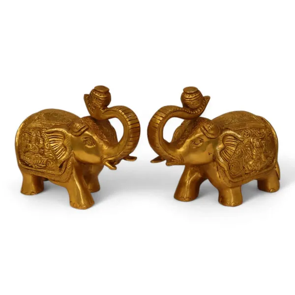 Pair_Of_Brass_Antique_Finish_Gaj_Laxmi_Elephant_Decorative_Showpiece_4_Inch