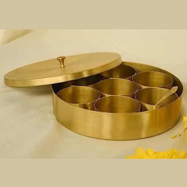 Pure_Brass_Spice_Box_(Masala_Dani)_Set_With_1_Spoon_And_7_Containers_For_Kitchen