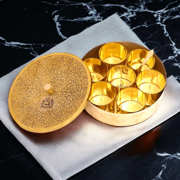 Pure_Brass_Spice_Box_(Masala_Dani)_Set_With_1_Spoon_And_7_Containers_For_Kitchen