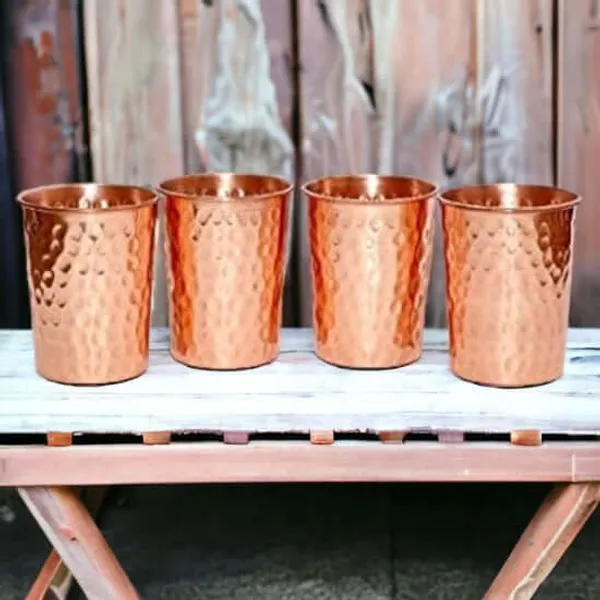 Royalstuffs_12_Liters_Pure_Copper_Drinkware_Water_Dispenser_Hammered_Finish_Ayurveda_Health_Healing_Water_Container_Tank_With_4_Matching_Tumbler_Glasses_And_2_Copper_Bottle