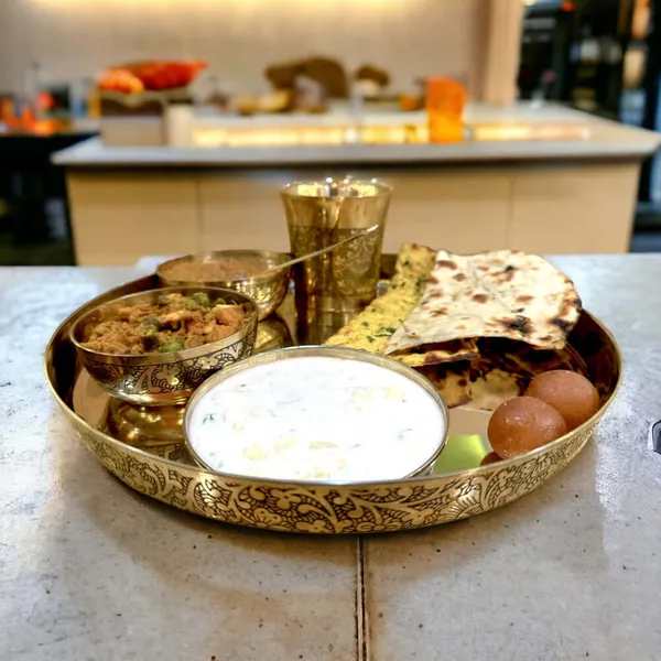 Royalstuffs_12Inch_Kansa_Utensil_6_Piece_Embossed_Designer_Dinner_Thali_Set_For_Home_Hotel_Restaurant_With_1_Dinner_Plate_2_Bowl_1_Rice_Plate_1_Glass_&_1_Spoon