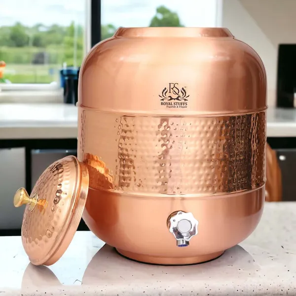 Royalstuffs_Copper_Water_Dispenser_With_Hammered_Design_For_Storage_&_Serving_Water_Volume12_Liters_Copper_Drinkware_Tank