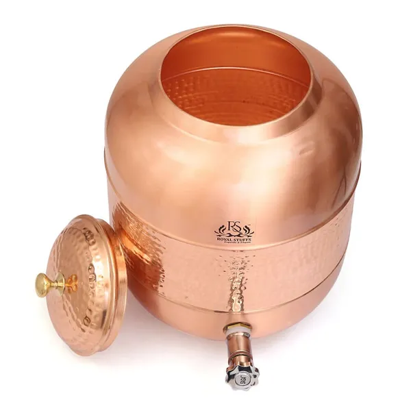 Royalstuffs_Copper_Water_Dispenser_With_Hammered_Design_For_Storage_&_Serving_Water_Volume12_Liters_Copper_Drinkware_Tank