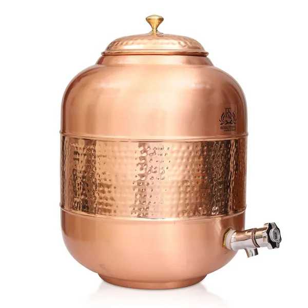 Royalstuffs_Copper_Water_Pot/Water_Dispenser_Matka_With_Hammered_Design_For_Storage_&_Serving_Water_Volume4_Liters