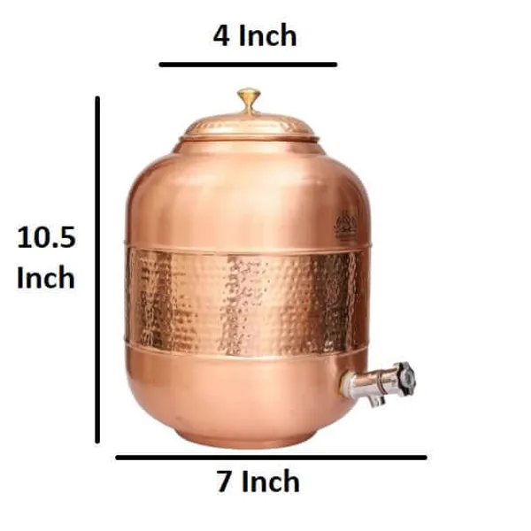 Royalstuffs_Copper_Water_Pot/Water_Dispenser_Matka_With_Hammered_Design_For_Storage_&_Serving_Water_Volume4_Liters