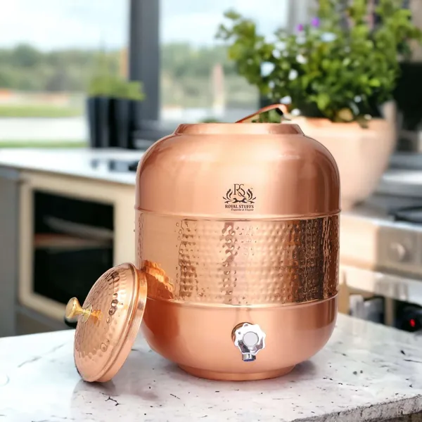 Royalstuffs_Copper_Water_Pot/Water_Dispenser_Matka_With_Hammered_Design_For_Storage_&_Serving_Water_Volume4_Liters