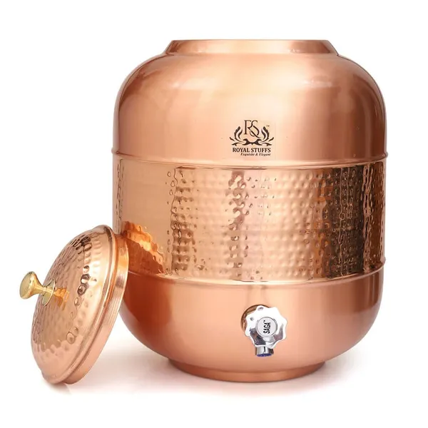 Royalstuffs_Copper_Water_Pot/Water_Dispenser_Matka_With_Hammered_Design_For_Storage_&_Serving_Water_Volume4_Liters