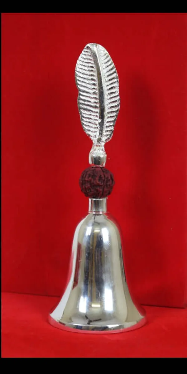 Royalstuffs_German_Silver_Rudraksh_Puja_Bell_With_Beautiful_Red_Velvet_BoxWeight_250_Gram