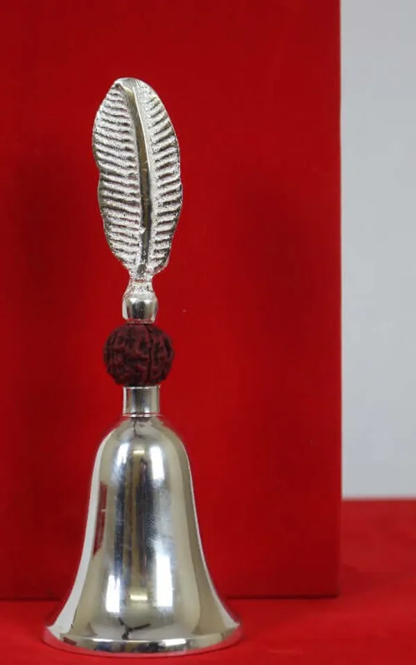 Royalstuffs_German_Silver_Rudraksh_Puja_Bell_With_Beautiful_Red_Velvet_BoxWeight_250_Gram