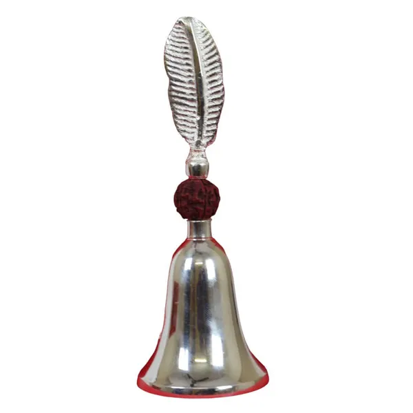 Royalstuffs_German_Silver_Rudraksh_Puja_Bell_With_Beautiful_Red_Velvet_BoxWeight_250_Gram