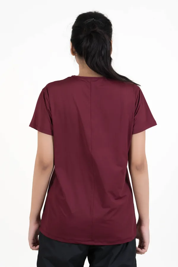 Wine_&_Aqua_Blue_Poly_Spendex_T-Shirt_For_Women