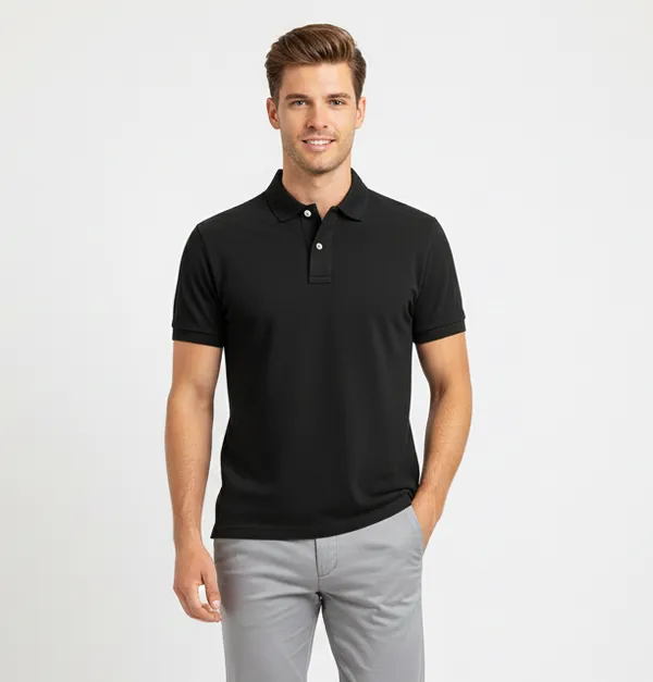 Black_Cotton_Mat_Polo_T-shirt_For_Men