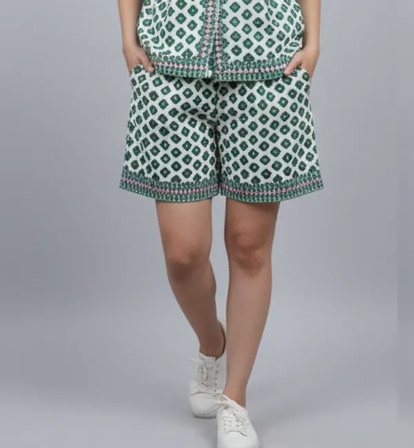 Green_Cotton_Poplin_Shorts_For_Women