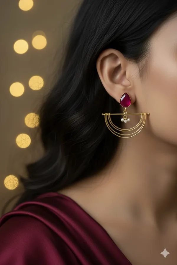 Maroon_Gold_Plated_Earrings