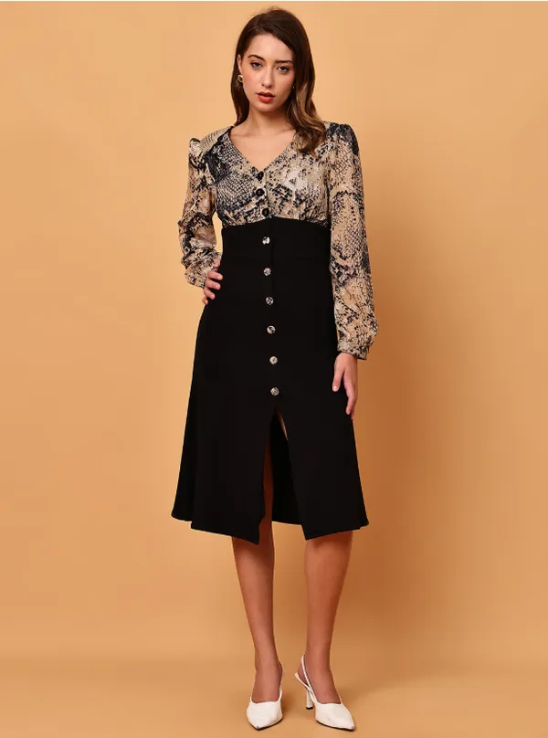 Black_Snake_Printed__Georgette_&_Valentino_Dress_For_Women