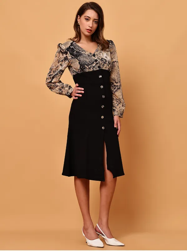 Black_Snake_Printed__Georgette_&_Valentino_Dress_For_Women