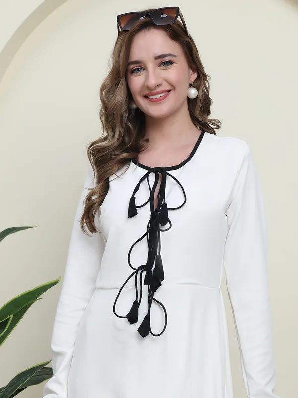 White_Valentino_Grace_Tie-Neck_Western_Dress_For_Women