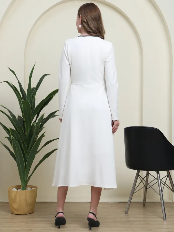 White_Valentino_Grace_Tie-Neck_Western_Dress_For_Women