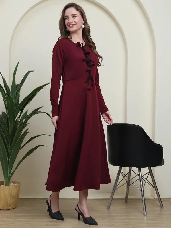 Maroon_Luxe_Bow-Tie_Western_Dress._For_Women