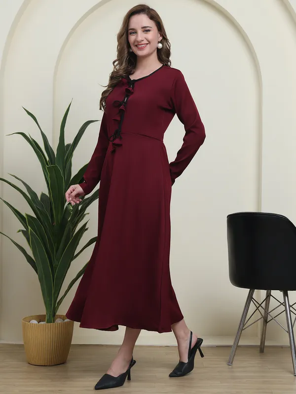 Maroon_Luxe_Bow-Tie_Western_Dress._For_Women