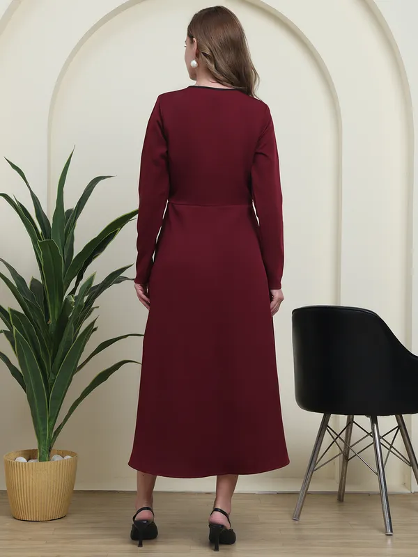 Maroon_Luxe_Bow-Tie_Western_Dress._For_Women
