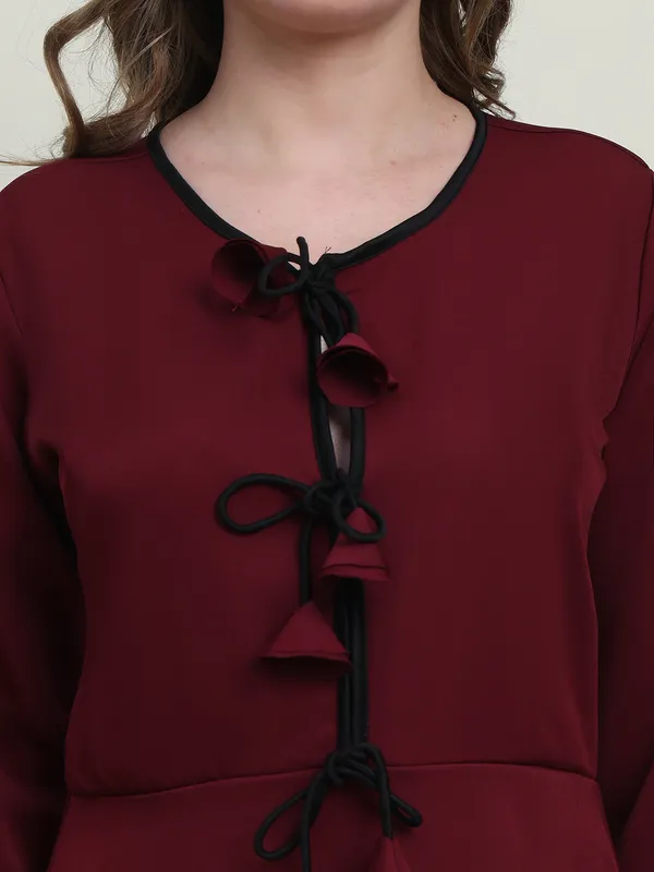 Maroon_Luxe_Bow-Tie_Western_Dress._For_Women
