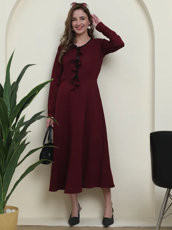 Maroon_Luxe_Bow-Tie_Western_Dress._For_Women