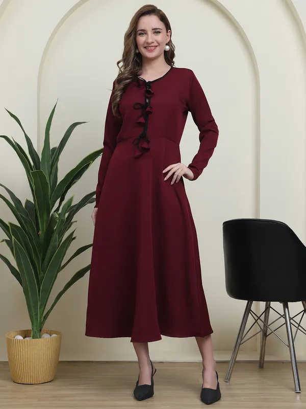 Maroon_Luxe_Bow-Tie_Western_Dress._For_Women