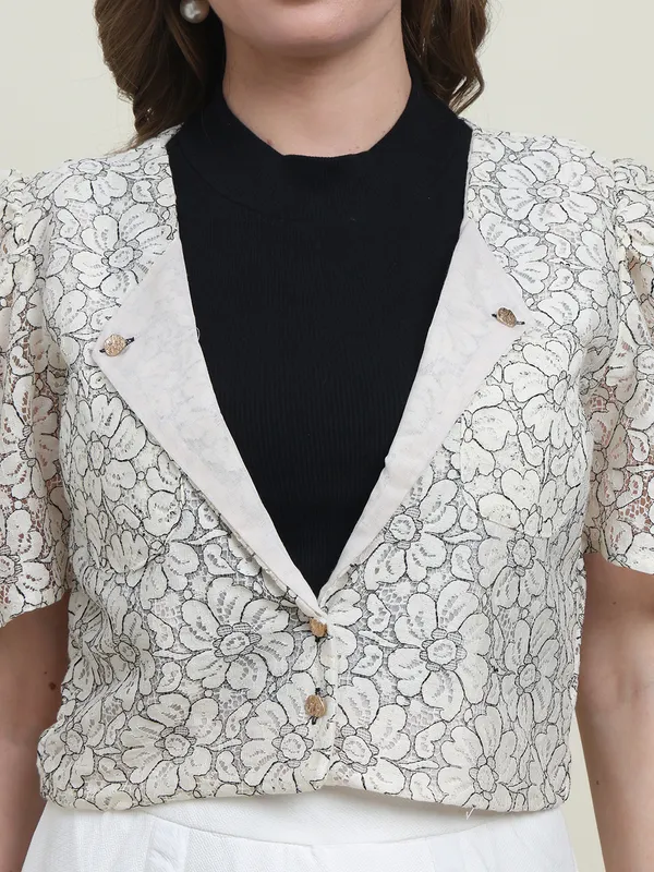 White_Ivory_Blossom_Lace_Jacket_&_Valentino_Skirt_Co-ord_Set_For_Women