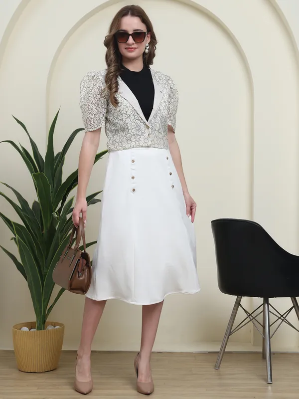 White_Ivory_Blossom_Lace_Jacket_&_Valentino_Skirt_Co-ord_Set_For_Women