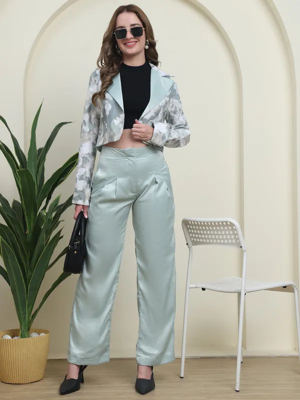 Green_Mint_Aura_Dobby_Silk_Co-ord_Set_with_Printed_Cotrise_Blazer._For_Women